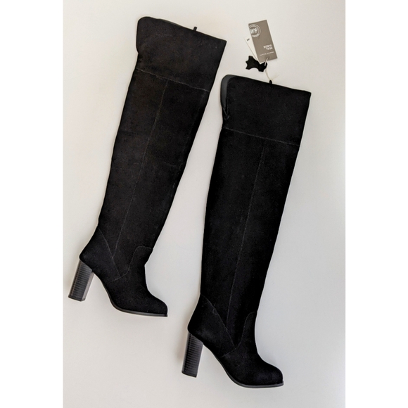 H&M Premium Quality Black Suede Leather Thigh High Boots Women's